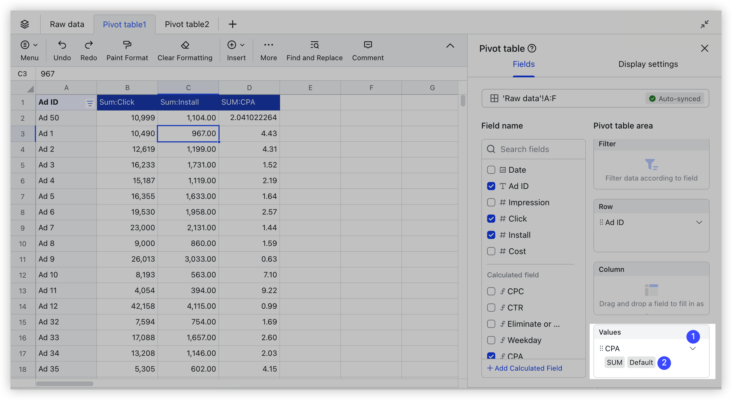 Use calculated fields in pivot tables