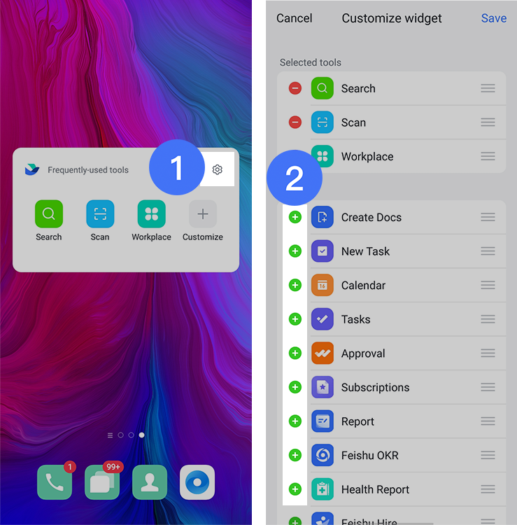 Add the Frequently-used tools widget on a mobile device